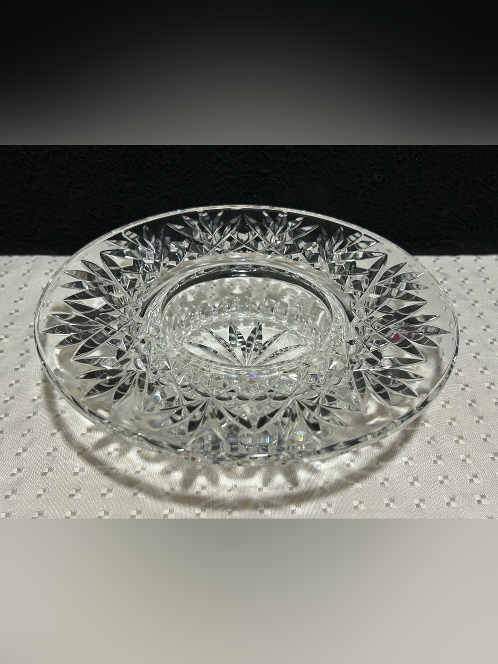 Waterford Crystal Bethany Pillar Candle Holder Approx 8" W x 2" H